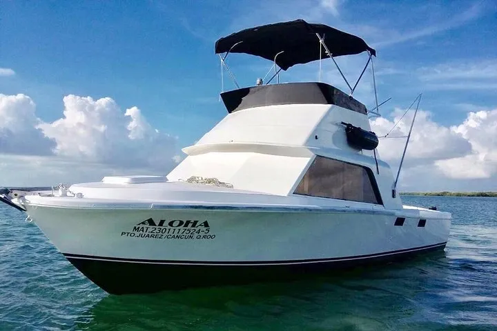 Private fishing boat on a Cancun yacht rental fishing charter off Isla Mujeres, Quintana Roo, Mexico